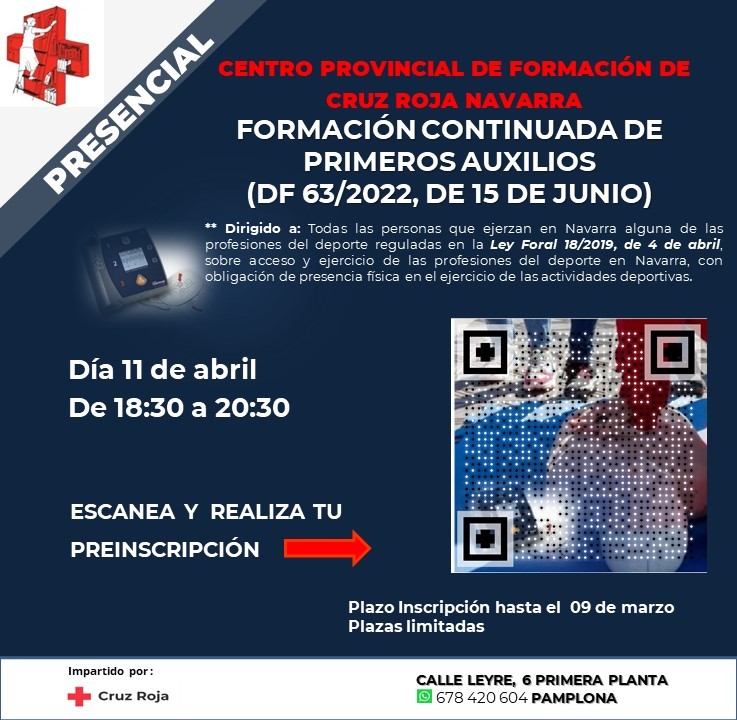 Cruz Roja Navarra - Formaci&oacute;n inicial y formaci&oacute;n continuada de Primeros Auxilios (Abril)